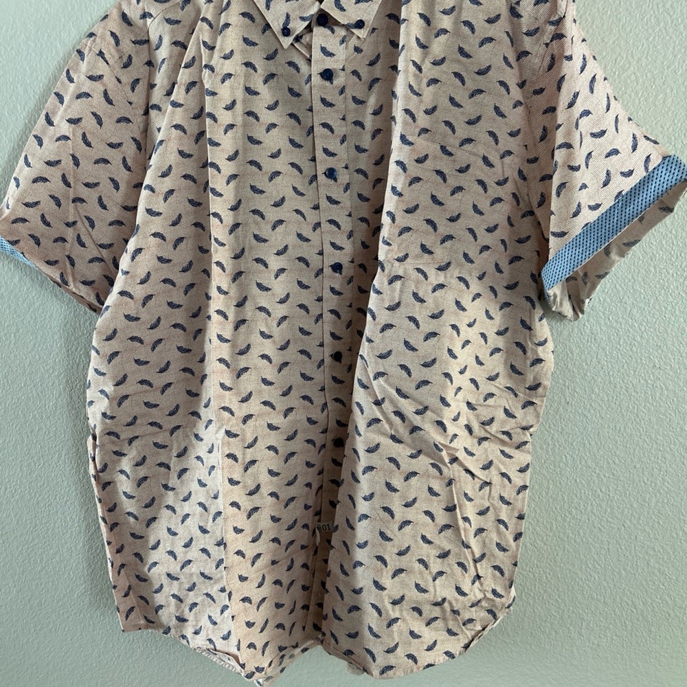 Johnston & Murphy Feather Print Shirt - Blue and Tan